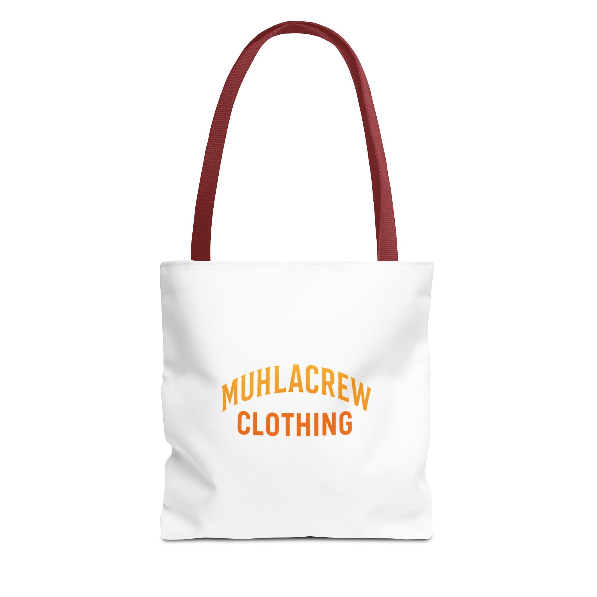 Muhlacrew Tote Bag - 'MUHLACREW CLOTHING' Orange Logo All-Over Print Tote