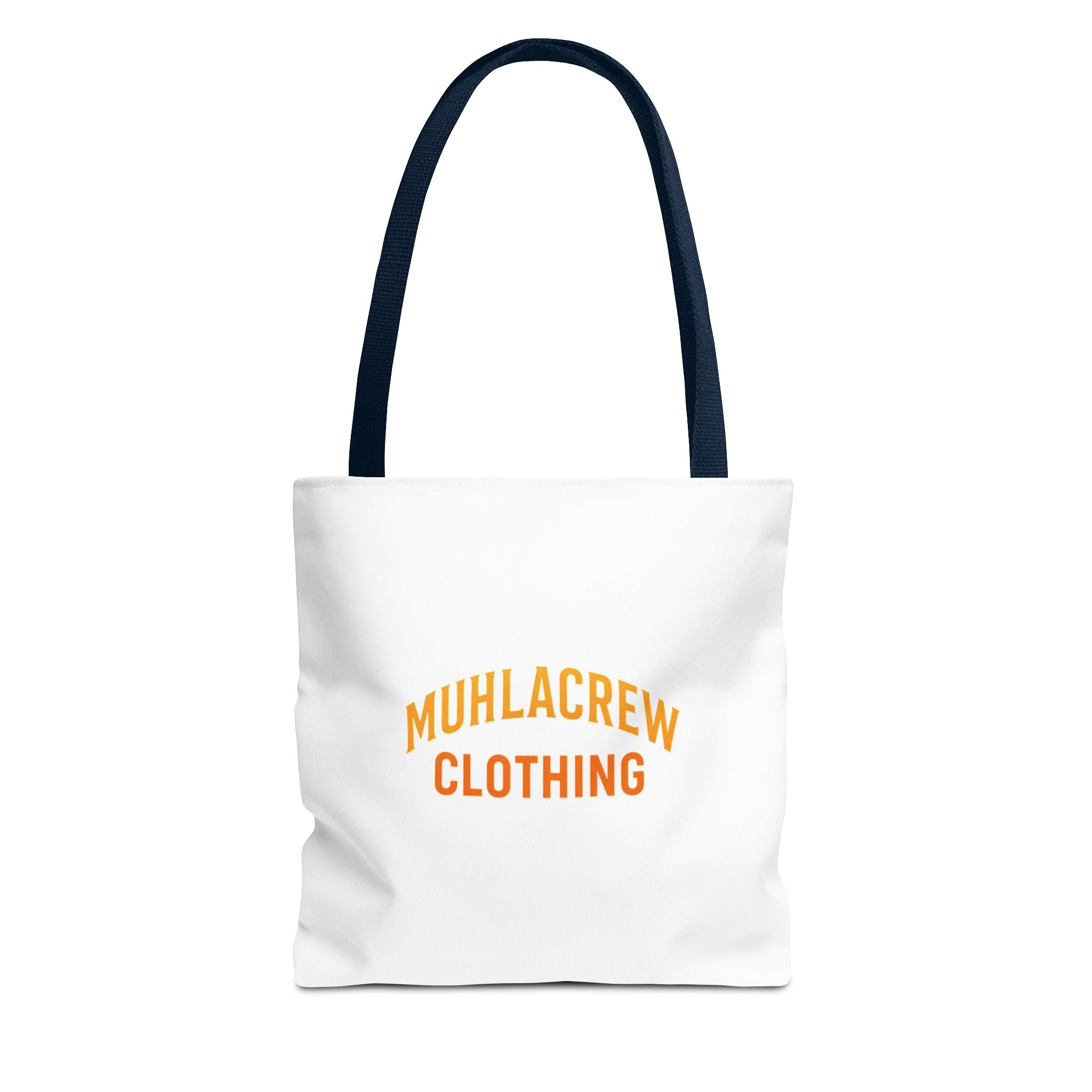 Muhlacrew Tote Bag - 'MUHLACREW CLOTHING' Orange Logo All-Over Print Tote