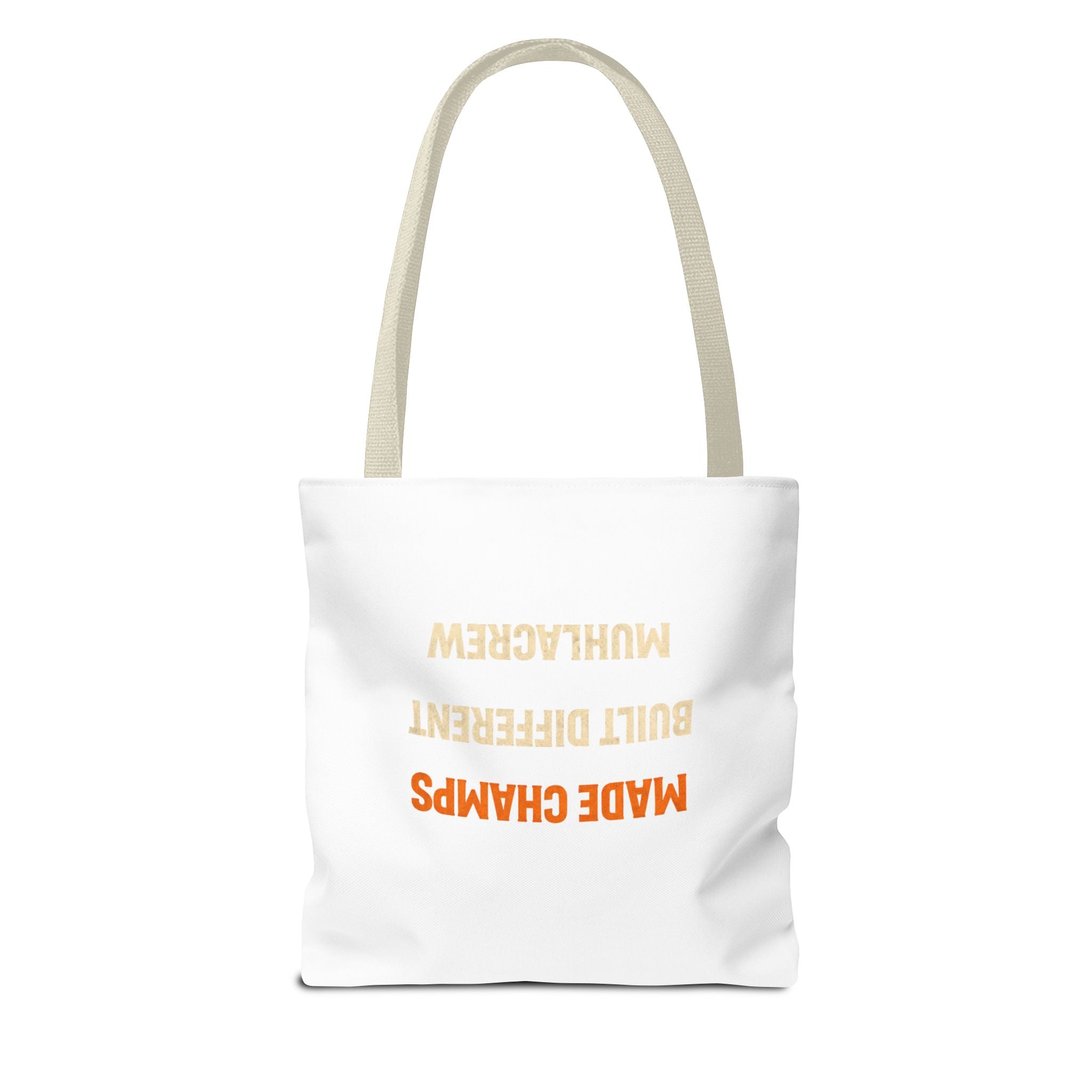 Muhlacrew Tote Bag - 'MUHLACREW CLOTHING' Orange Logo All-Over Print Tote