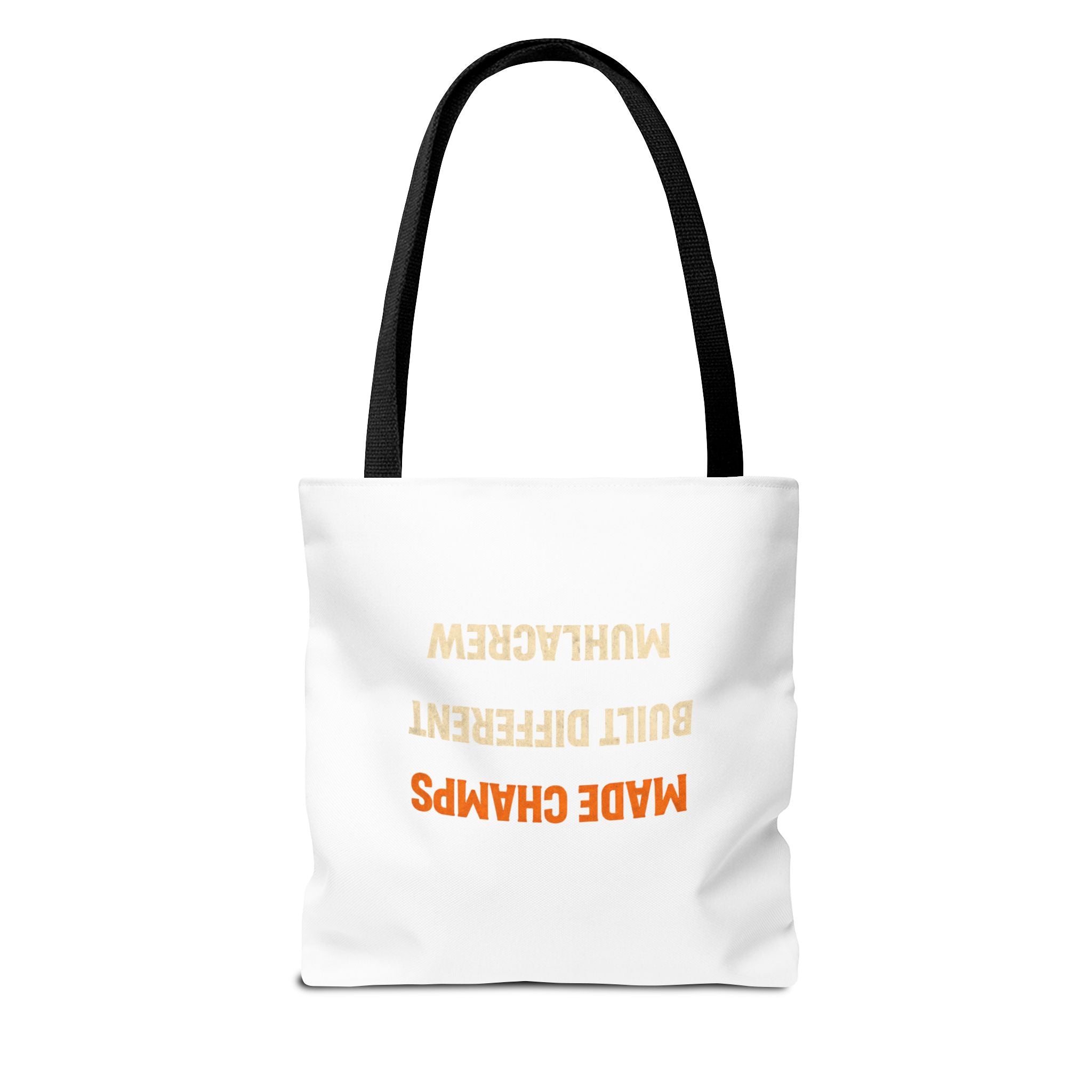 Muhlacrew Tote Bag - 'MUHLACREW CLOTHING' Orange Logo All-Over Print Tote