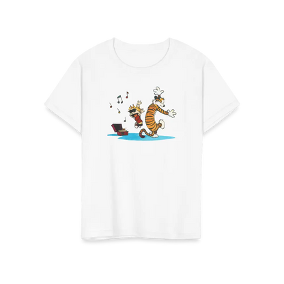Calvin and Hobbes Dancing with Record Player T-Shirt