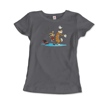 Calvin and Hobbes Dancing with Record Player T-Shirt