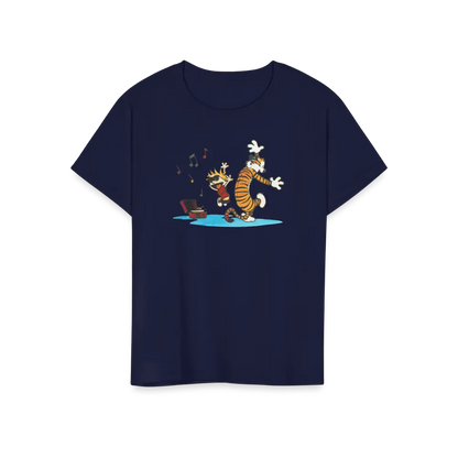 Calvin and Hobbes Dancing with Record Player T-Shirt