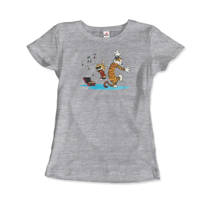 Calvin and Hobbes Dancing with Record Player T-Shirt