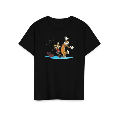 Calvin and Hobbes Dancing with Record Player T-Shirt